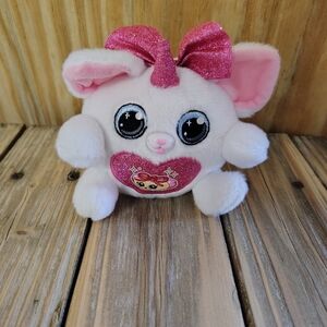 Zuru White Bunny Plush Stuffed Animal Pink Bow Heart Eyes Glitter Ears Toy 6"